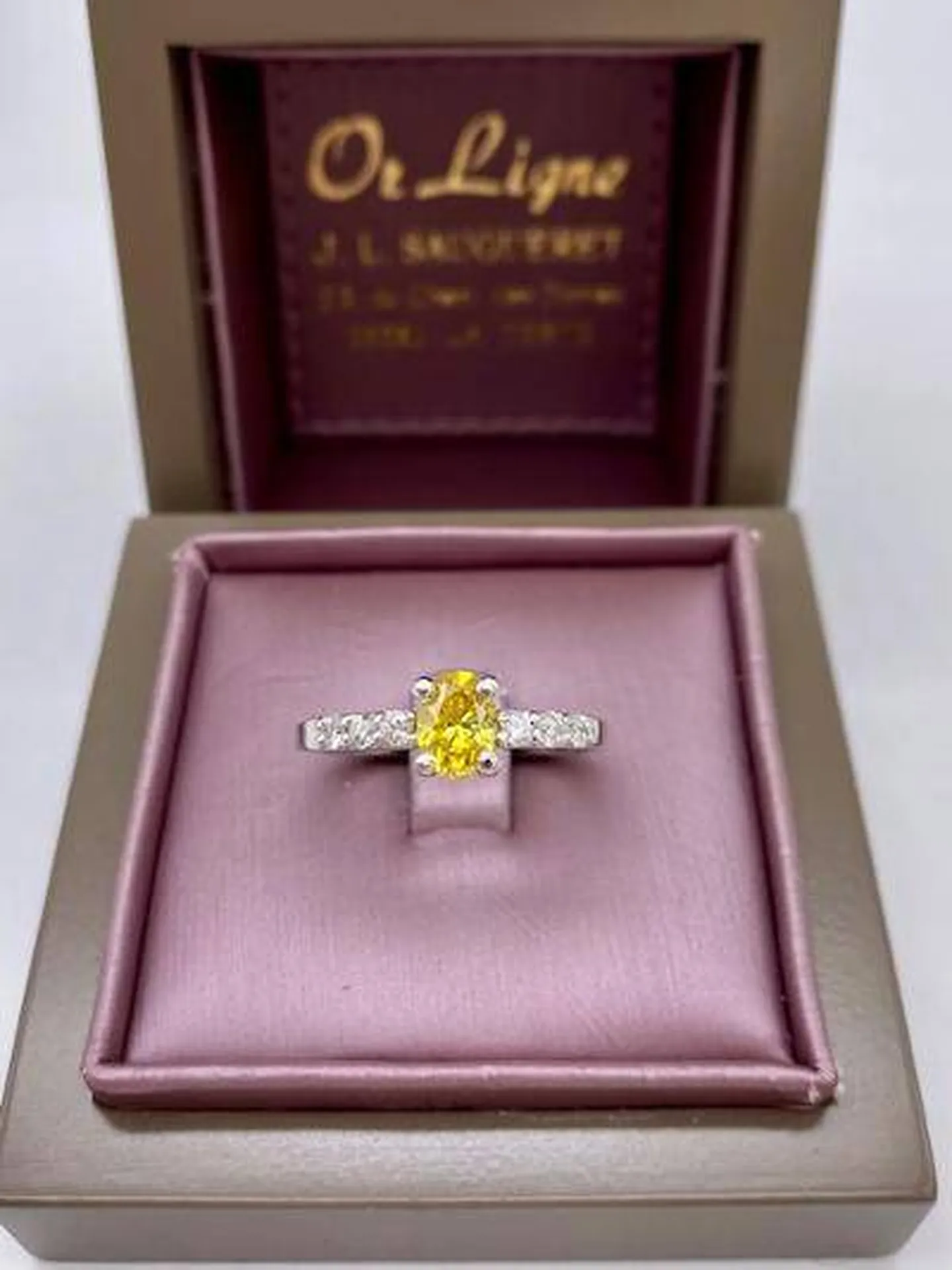 Bague or blanc 750/1000ème diamant jaune occasion Or Ligne Salles Bassin d'Arcachon