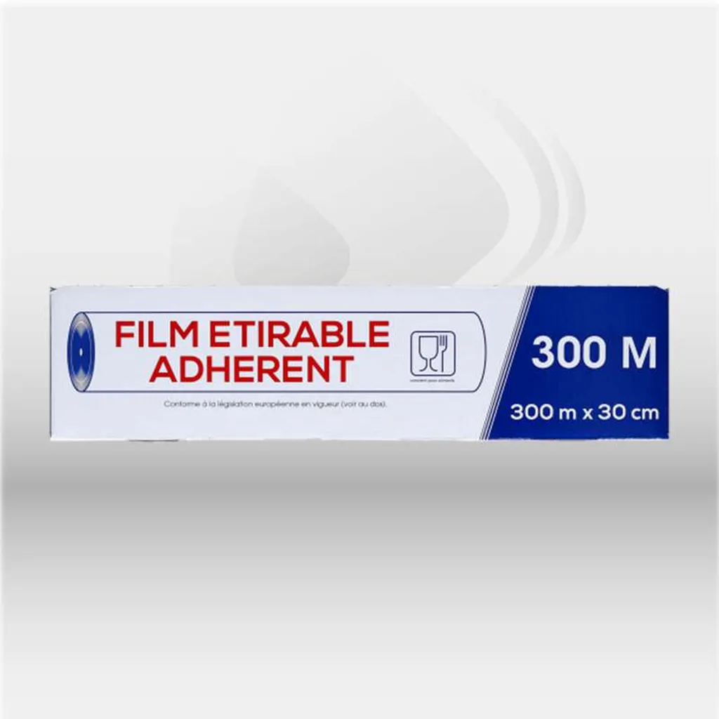 Film alimentaire professionnel avec boîte distributrice pour restauration et métiers de bouche, idéal pour la conservation et la protection des aliments, offrant une excellente adhérence et une utilisation rapide en cuisine professionnelle – disponible à 