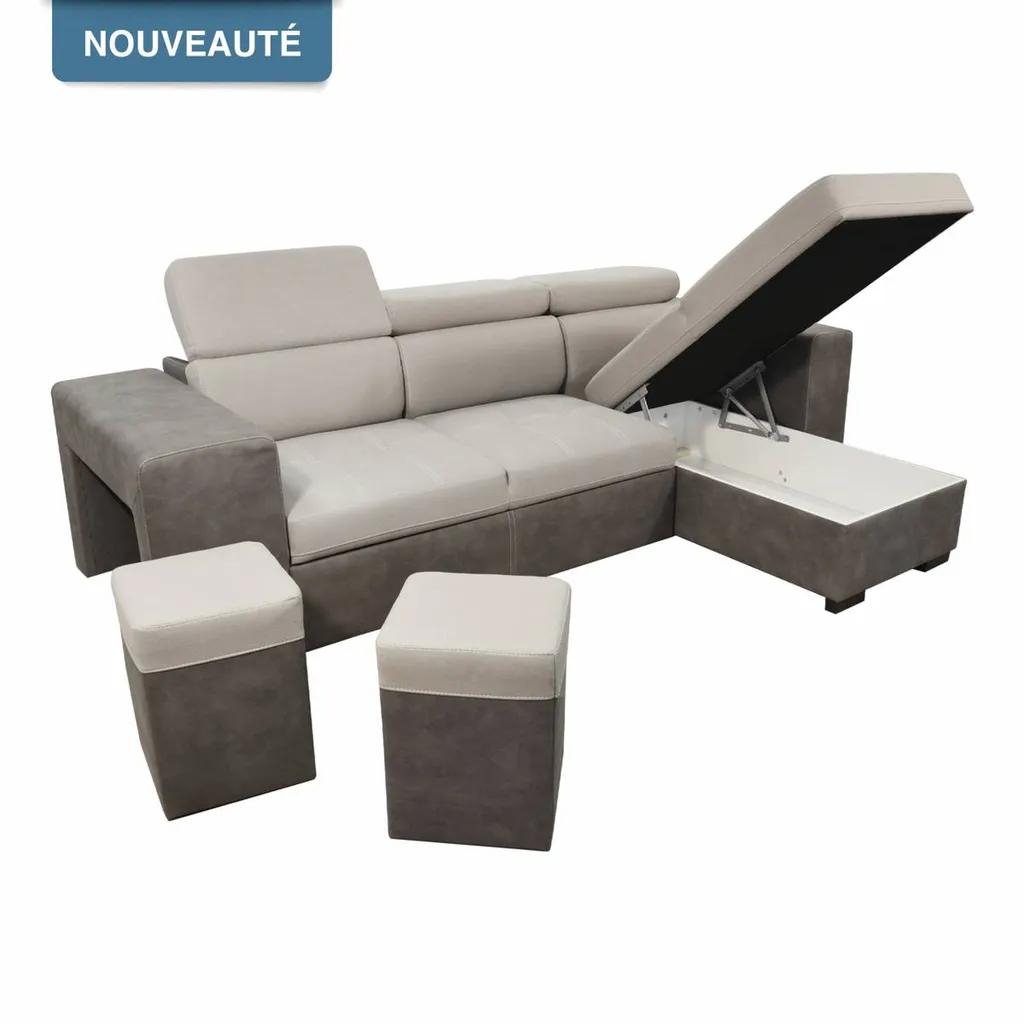 Vente d'un canapé d angle EVOLUTIF avec poufs et couchage.
