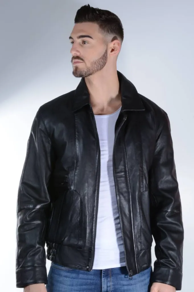 blouson cuir noir Guest homme
