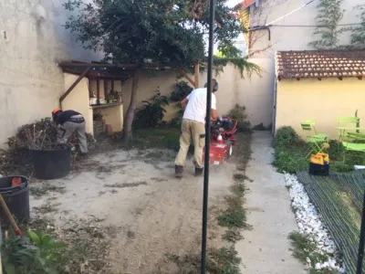 Petit jardin avec mise en place d'une pelouse en rouleau sur Avignon