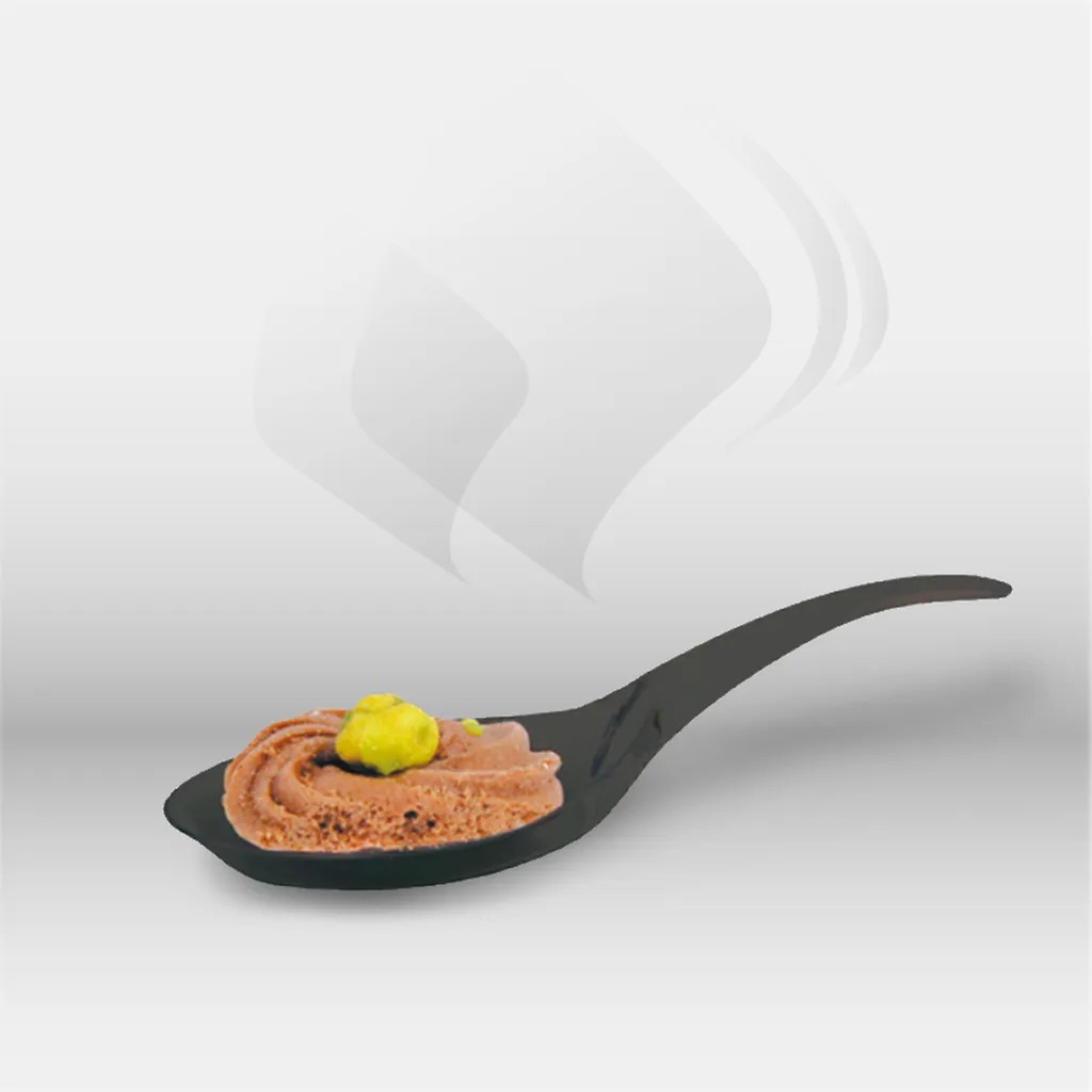 Cuillères de dégustation noires Garcia de Pou pour restauration professionnelle, idéales pour mises en bouche, buffets et événements, offrant une solution élégante, hygiénique et pratique pour le service des préparations culinaires en portions individuell