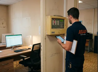 La vérification d'une très vieille centrale de détection incendie.