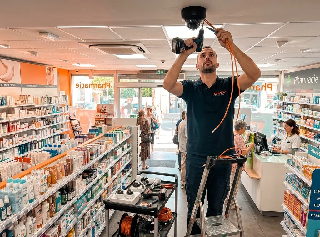 Installation caméras surveillance commerce Marseille boutique pharmacie magasin IP dôme professionnelle location vidéosurveillance – pose système surveillance retail centre-ville accès entrée caisse réserve façade protection marchandises ASAP Network Bouc