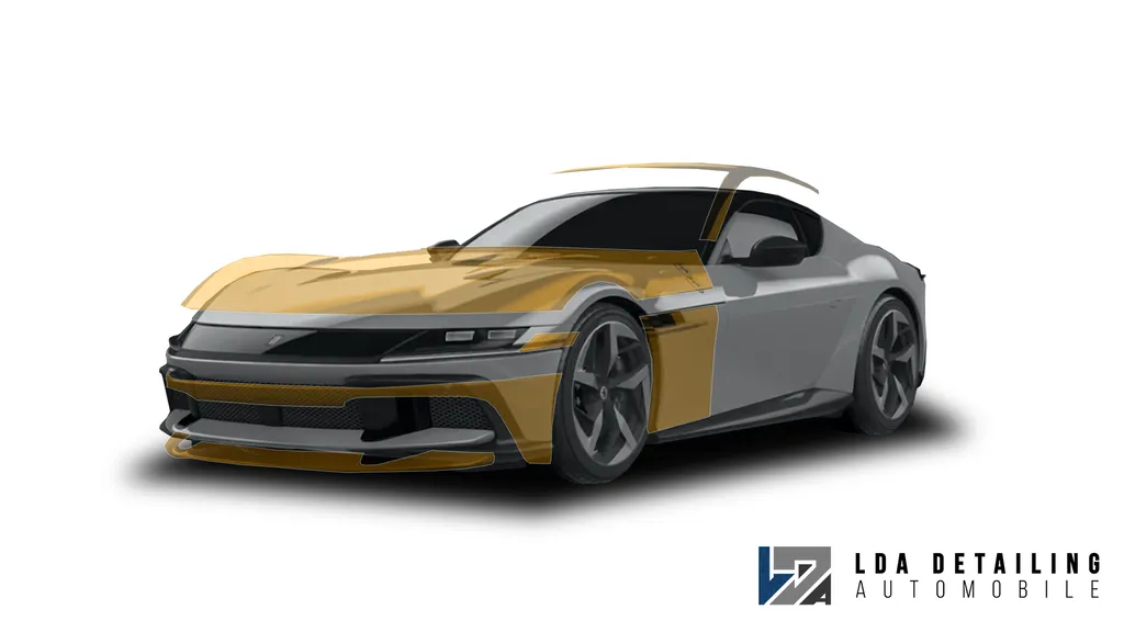 Front+ : Protection PPF avant étendue Ferrari 12Cilindri pour préserver peinture et aérodynamique