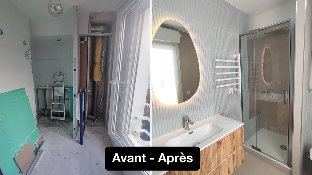 avant après Restructuration d’une salle de bain de suite parentale avec wc