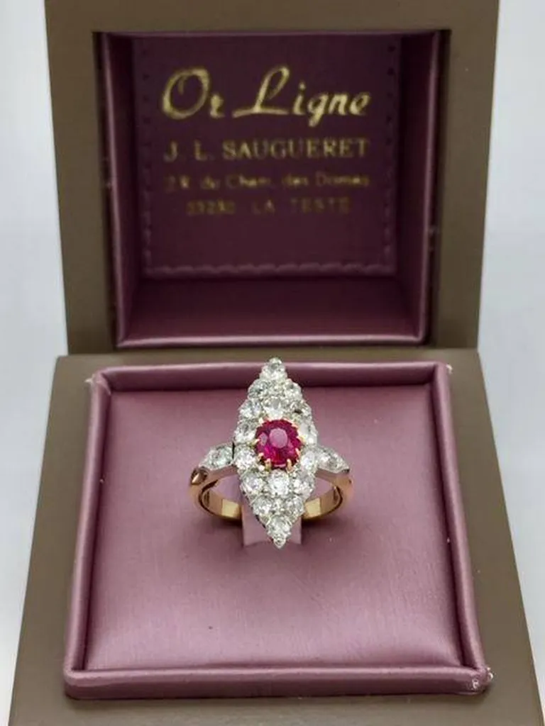 Bague or 750/1000ème marquise diamants et rubis occasion Or Ligne La Teste Bassin d'Arcachon