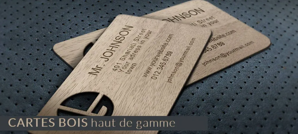 graphiste Marseille Nice Monaco propose carte de visite bois haut de gamme gravure impression perforation
