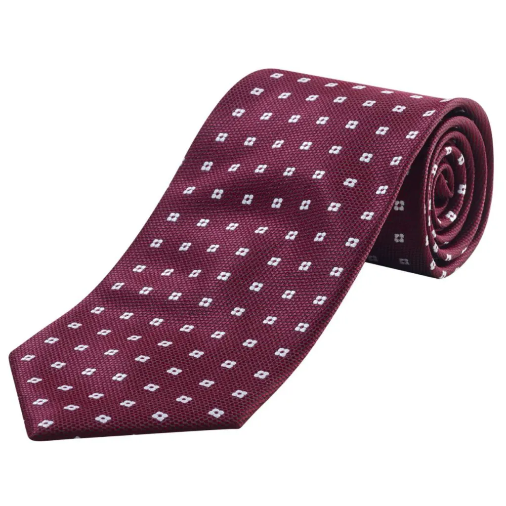 cravate e-commerce POIS POLYESTER BORDEAUX FLEURIE BLANCHE