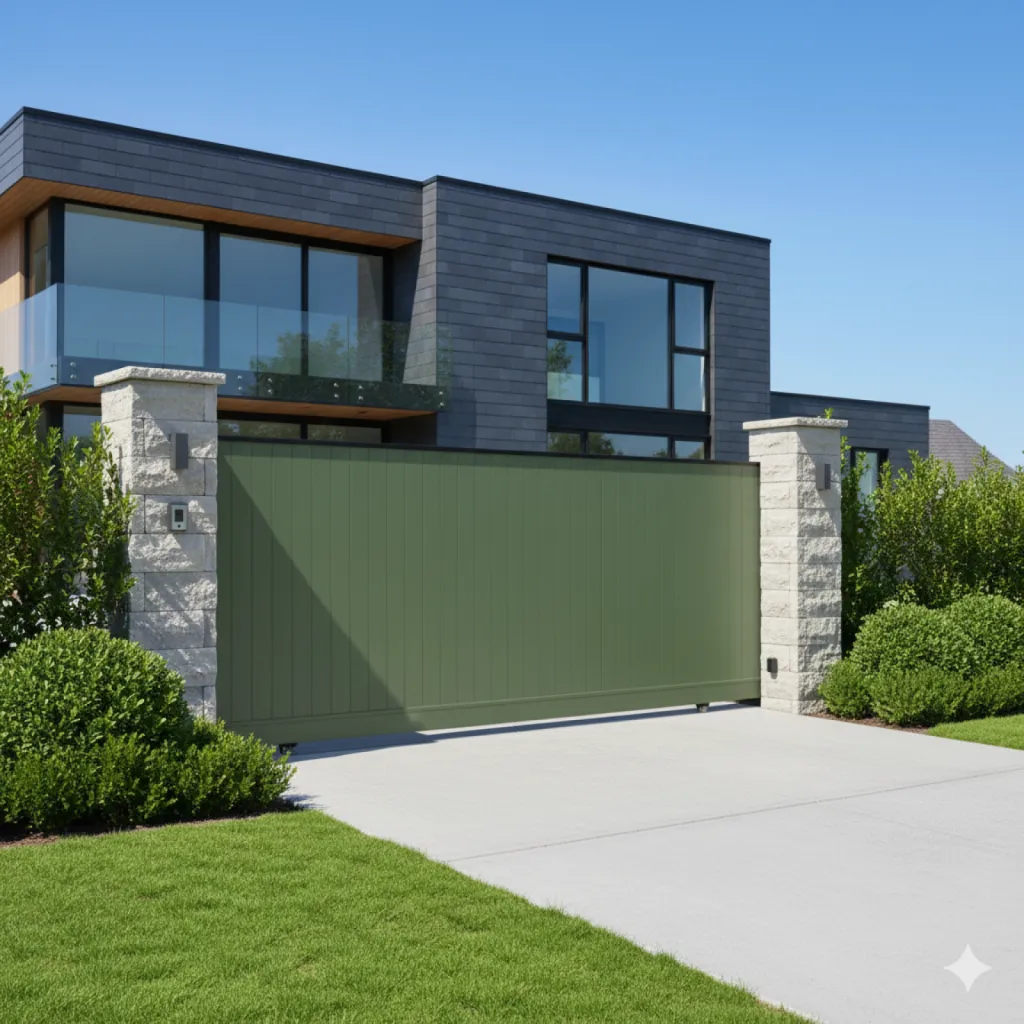 Portail en aluminium couleur vert olive