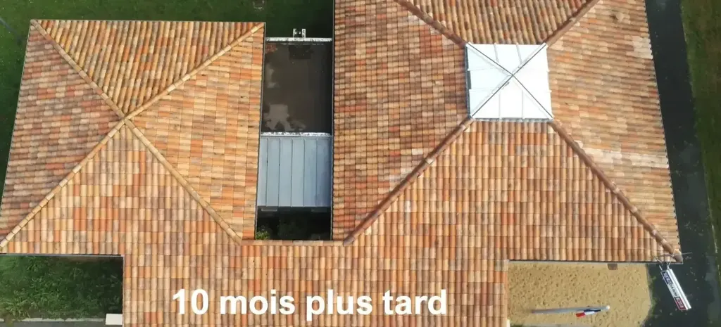 toiture en tuile romane 10 mois après traitement par drone