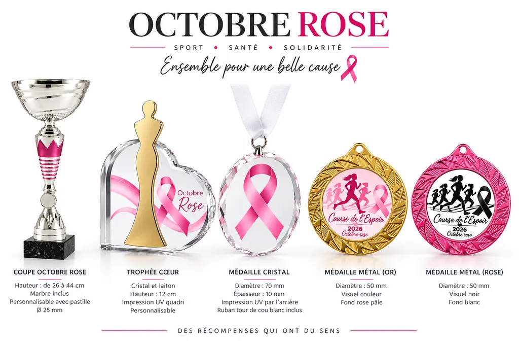 Octobre Rose – Trophées, coupes et médailles personnalisés