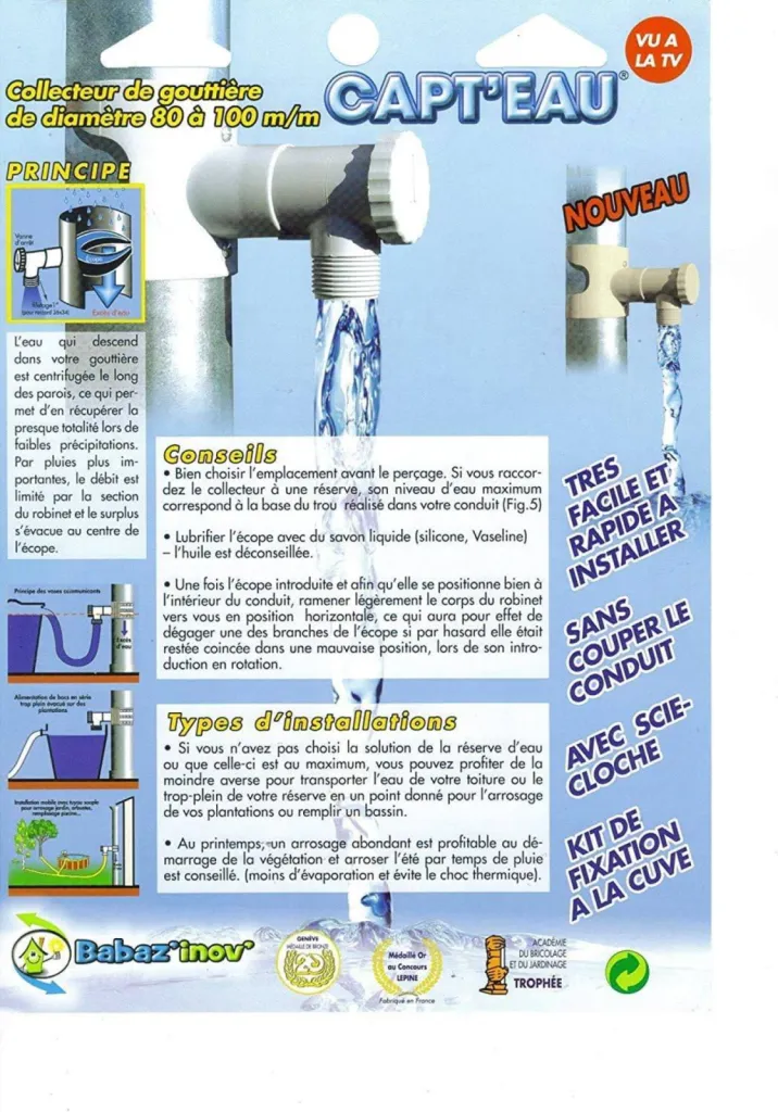 Comment installer un système de récupération des eaux de pluie sur des descentes de gouttières rectangulaires ?