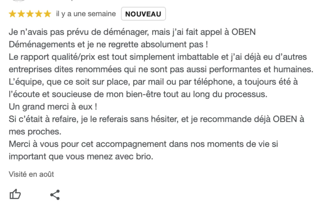 Avis sur OBEN Déménagement