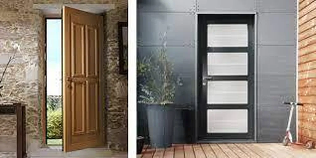 remplacement d'une porte en bois par une porte en alu bois gris antracite