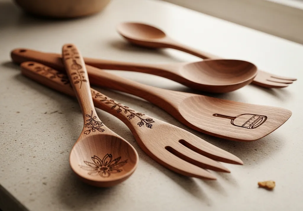 Accessoires de cuisine en bois gravés personnalisés qualité artisanale durable disponibles près de Montpellier Palavas-les-Flots Hérault