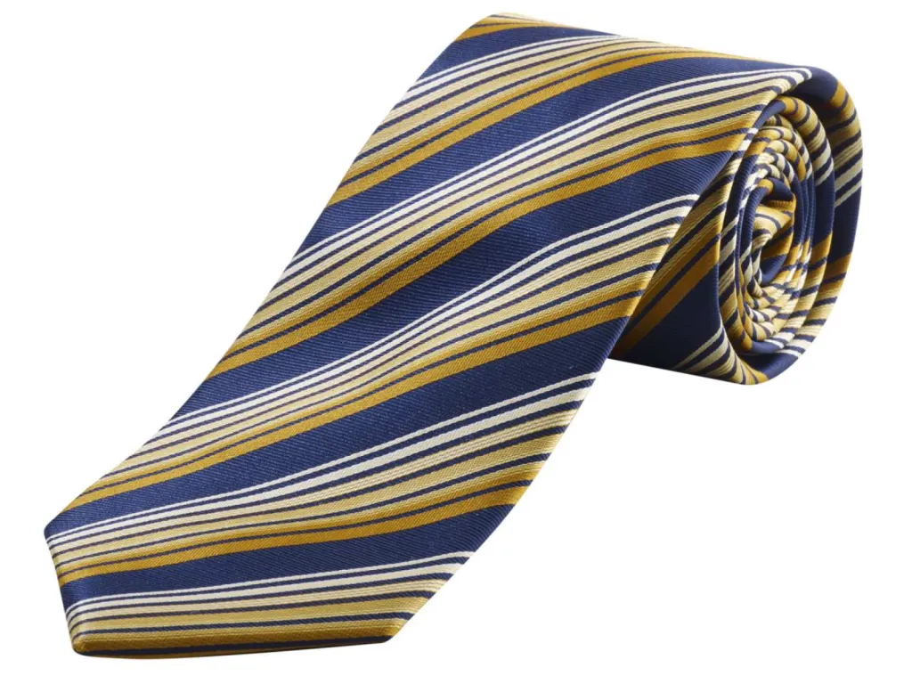 photographe accessoires textile Lyon cravate rayures polyester marine or marron