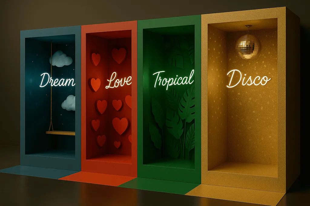 box à selfie thèmes Dream, love, Tropical et disco par Pictiz  