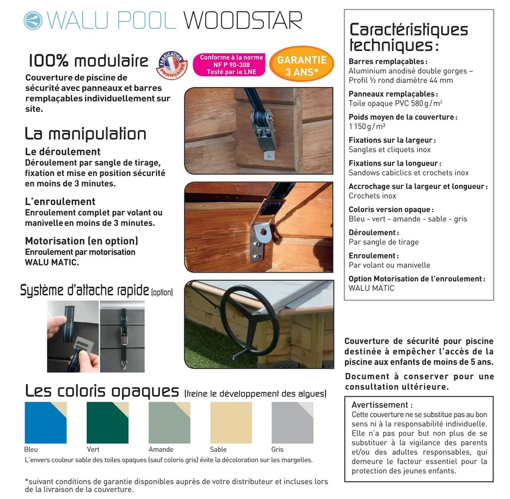 COUVERTURE A BARRES WALU POOL MODELE WOODSTAR POUR PISCINEHORS-SOL