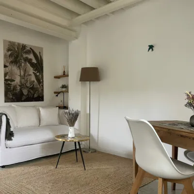 Coin détente accueillant et lumineux dans le studio rénové, par l'Atelier D, architecte d'intérieur à Bordeaux