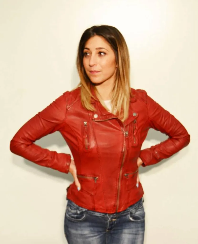 blouson perfecto cuir rouge femme