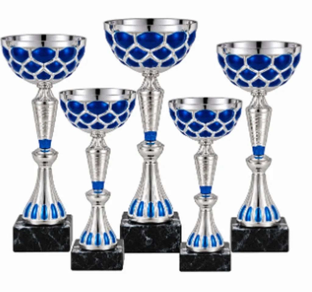 Coupe argentée et bleue sur socle marbre – Réf. 6223
