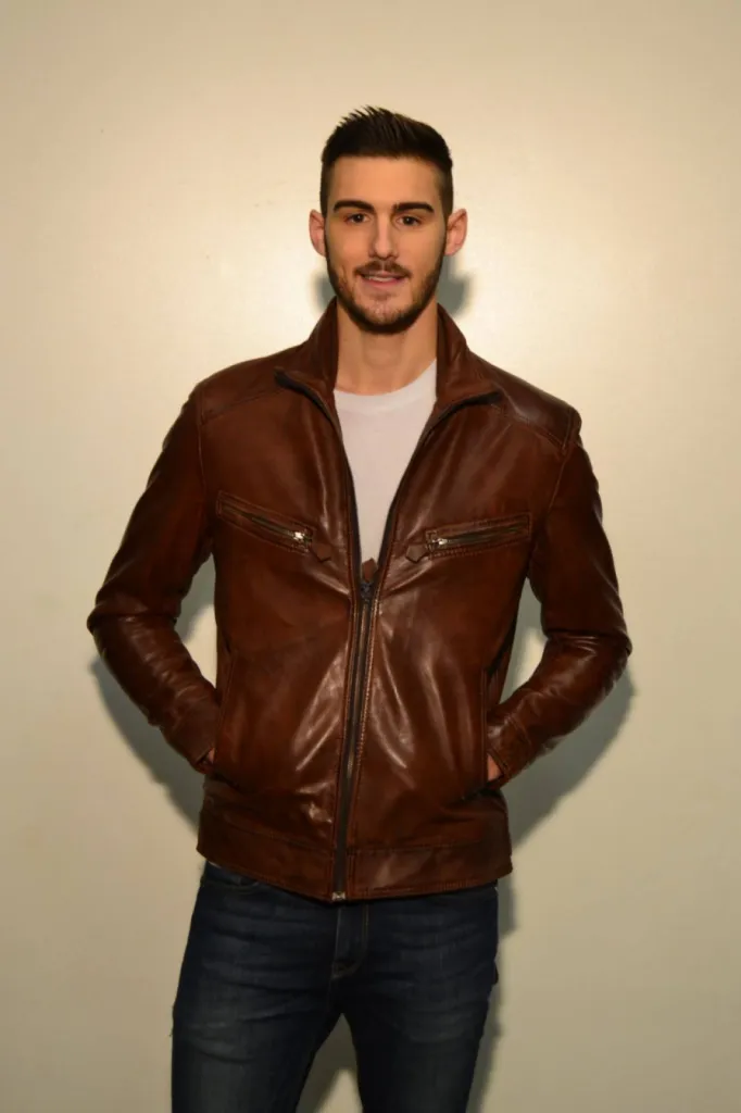 blouson cuir marron cognac homme