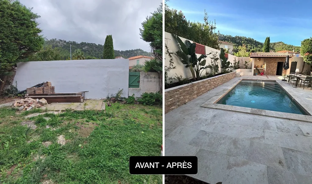 avant aprés piscine aménagement sur Aubagne par cabinet architecture