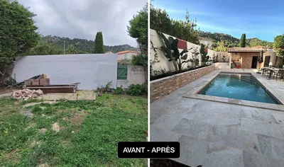 avant aprés piscine aménagement sur Aubagne par cabinet architecture