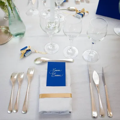 Royal blue wedding menu
