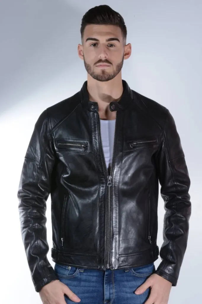 blouson cuir noir homme