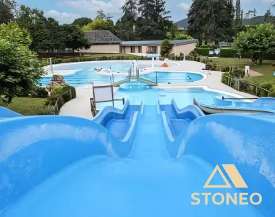 Revêtement camping moquette de pierre sol draînant piscine marbre résine Drôme 26 Ardèche 07 Isère 38 Rhône Alpes