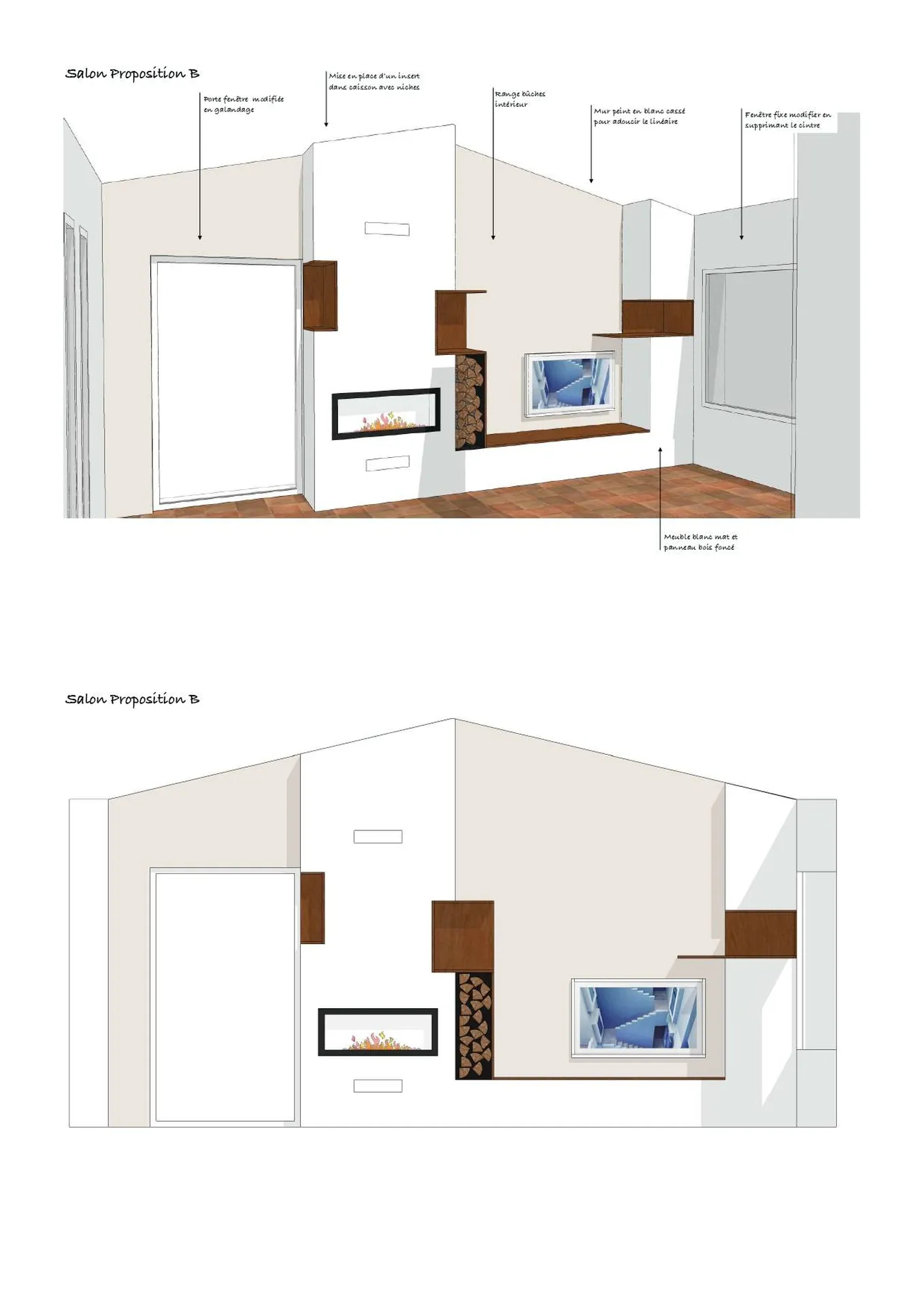 Architecte d’intérieur puyricard :meuble poele encastré avec tablette bois et rangement