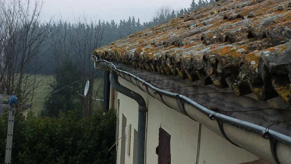 Gouttières avant rénnovation avec multiples fuites.