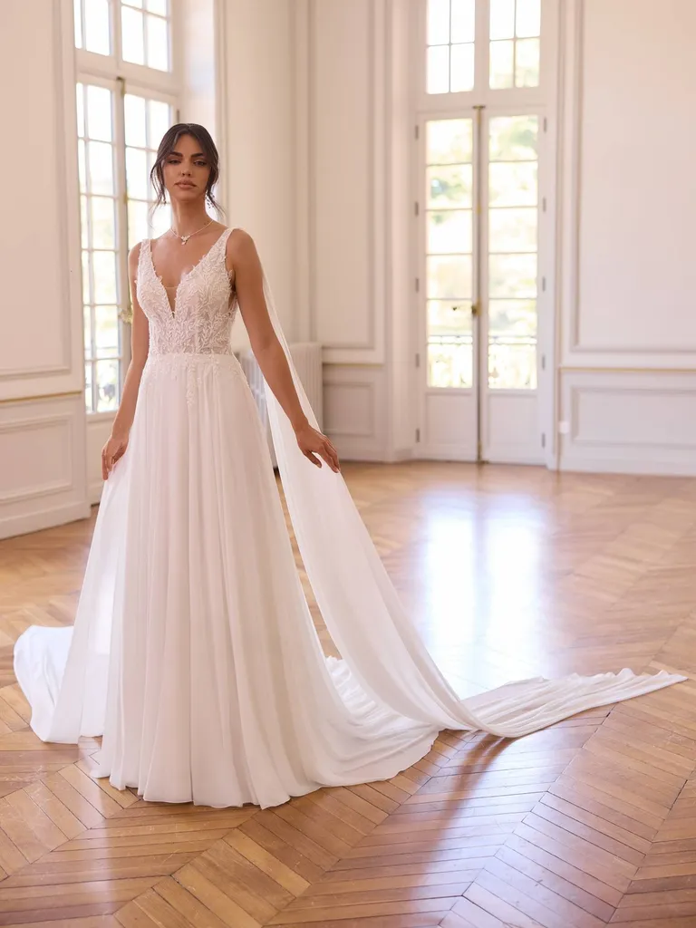 robe de mariée fluide avec manches volantes Marseille