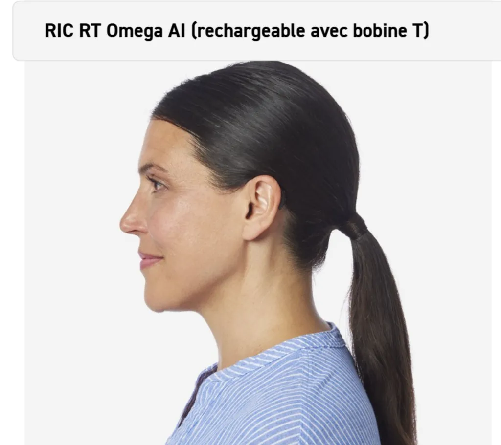 RIC RT Omega AI (rechargeable avec bobine T): Appareil auditif rechargeable Starkey avec IA anti acouphènes, disponible proche de Lyon