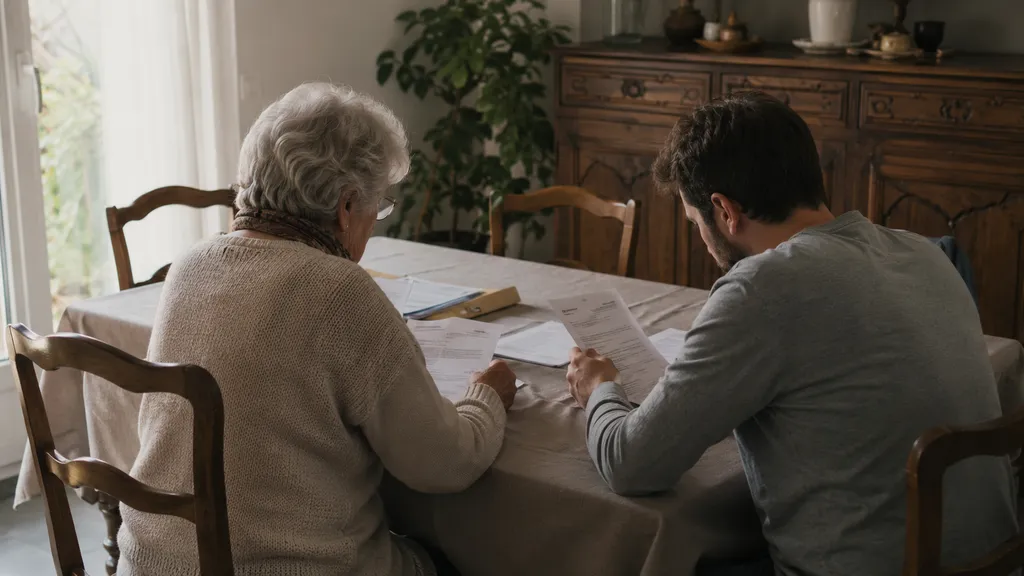 Table de salle à manger familiale à Lieusaint, papiers en cours