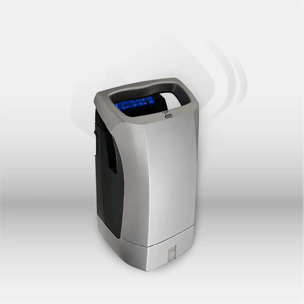 Sèche-mains électrique JVD Stell’Air blanc à air pulsé installé dans des sanitaires professionnels d’entreprise à Mont-de-Marsan, Landes (40), Nouvelle-Aquitaine et disponible partout en France