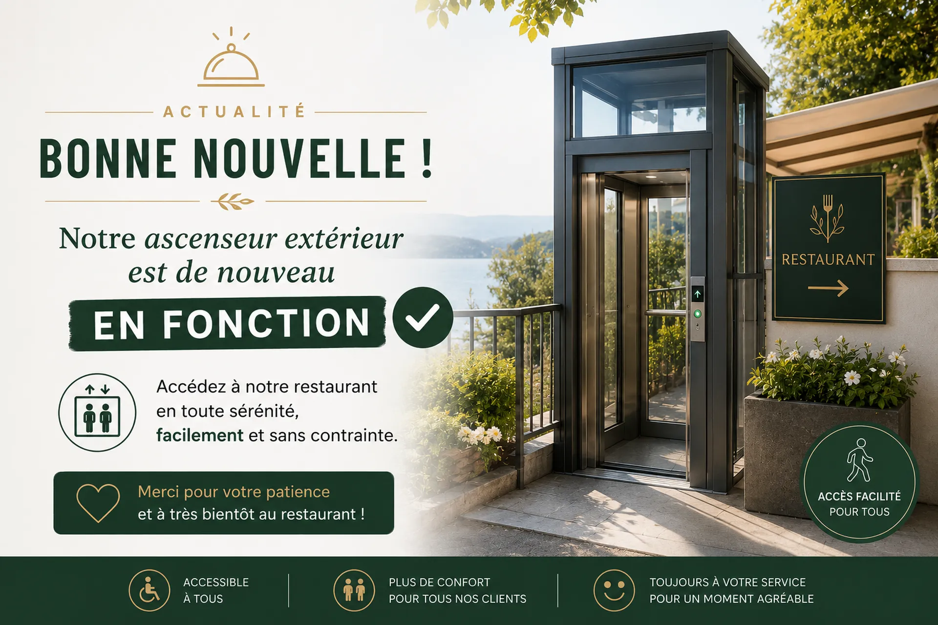 BONNE NOUVELLE !!! Notre Ascenseur est de nouveau en Fonction !!!