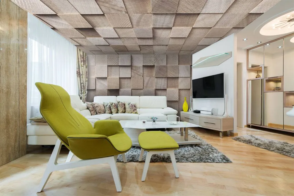 habillage pan de mur et plafond en effet bloc de bois 3D Albi