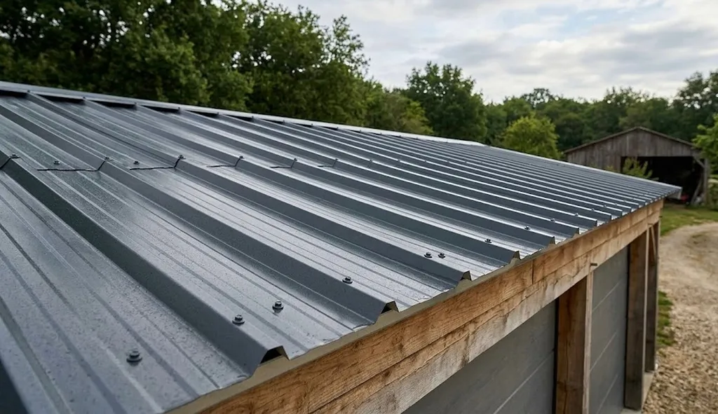 Installation d'une couverture en bac acier isolé gris anthracite sur une structure en bois