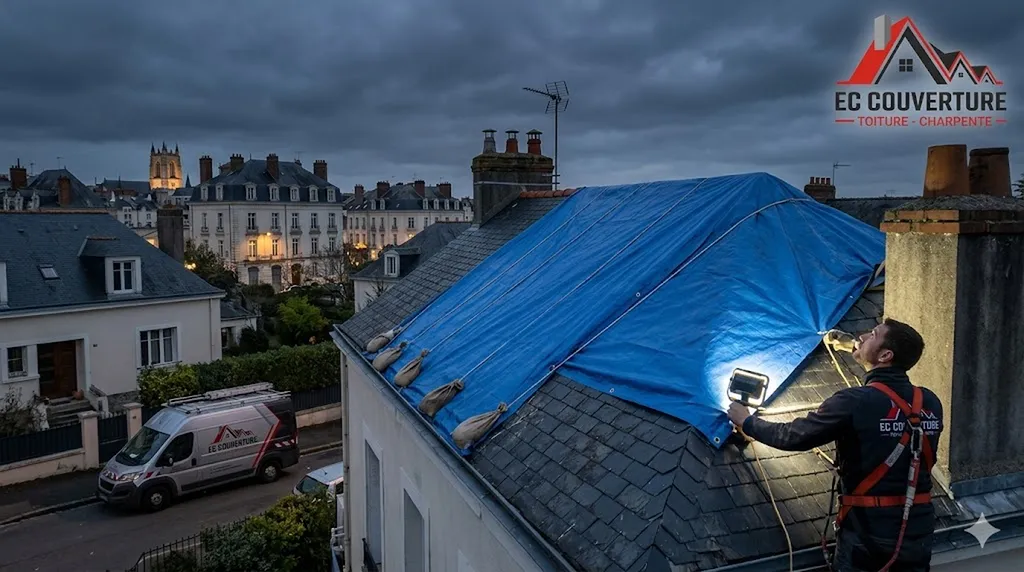 Bâchage de toiture en urgence après tempête à Nantes : intervention rapide pour protéger votre maison avec EC Couverture