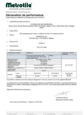 Marquage CE déclaration de performance METROTILE