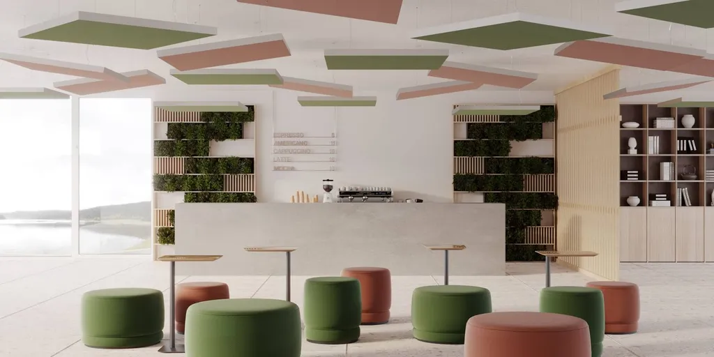 Cloisons acoustiques et panneaux acoustiques suspendus dans un espace ouvert à Alès