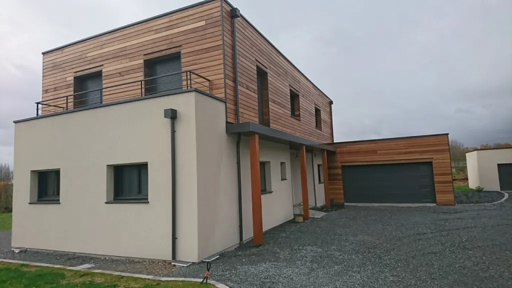 Constructeur de maisons mixtes bois béton à toit plat à Le Neubourg proche Brionne dans l'Eure 27