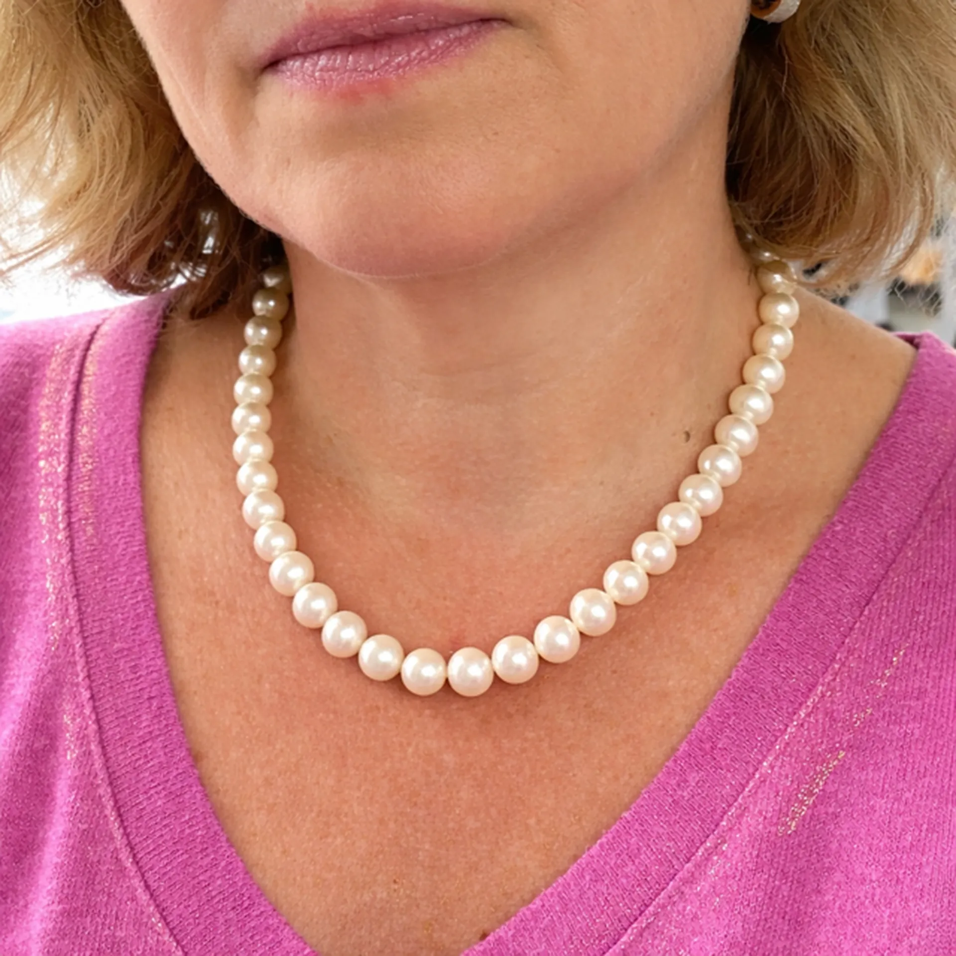 Collier perles de culture eau douce diamètre 9.5 mm fermoir anneau or 750 bijouterie Or Ligne Bassin d Arcachon