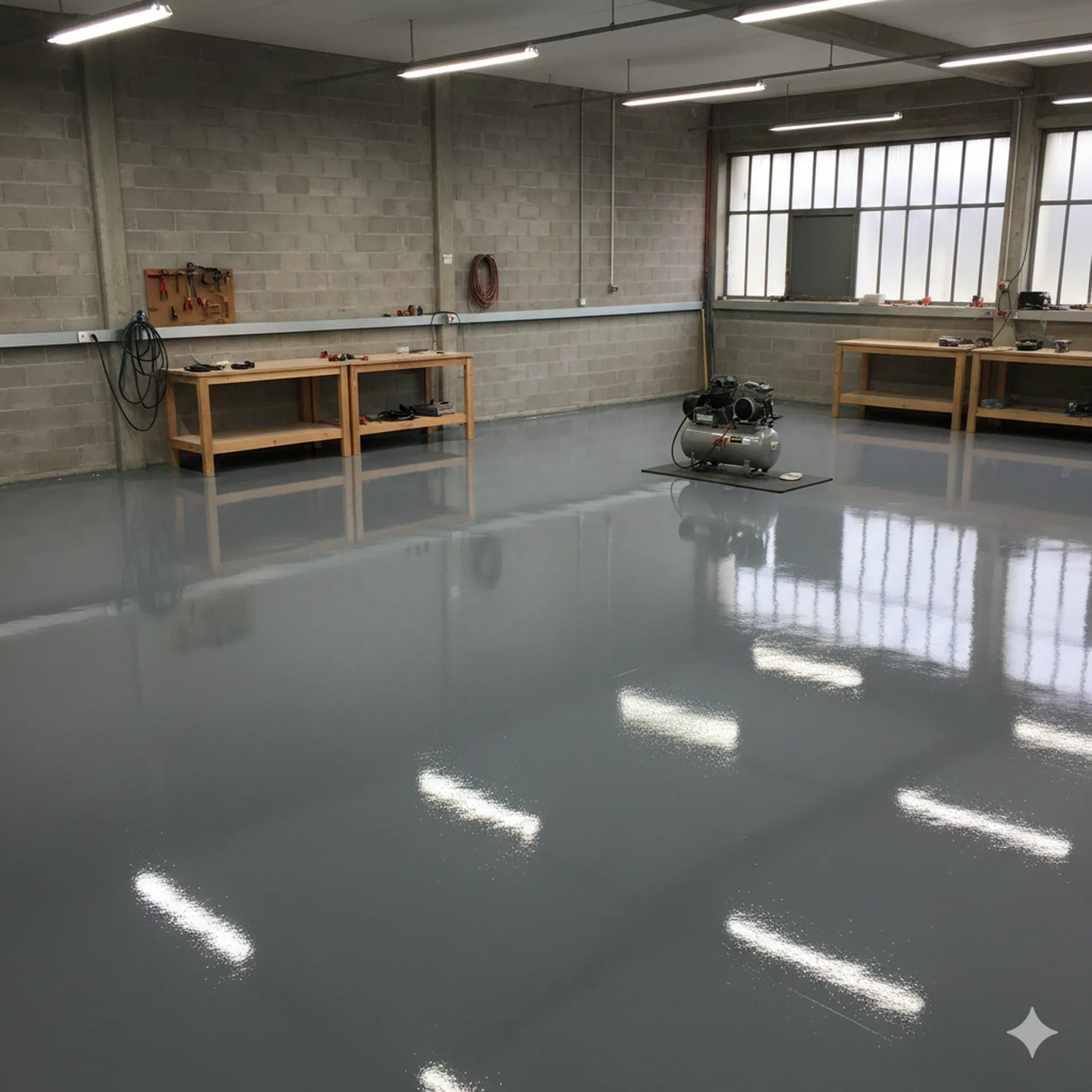 Application de résine époxy SIKA finition brillante grise sur un sol d’atelier à Bordeaux proche de Mérignac