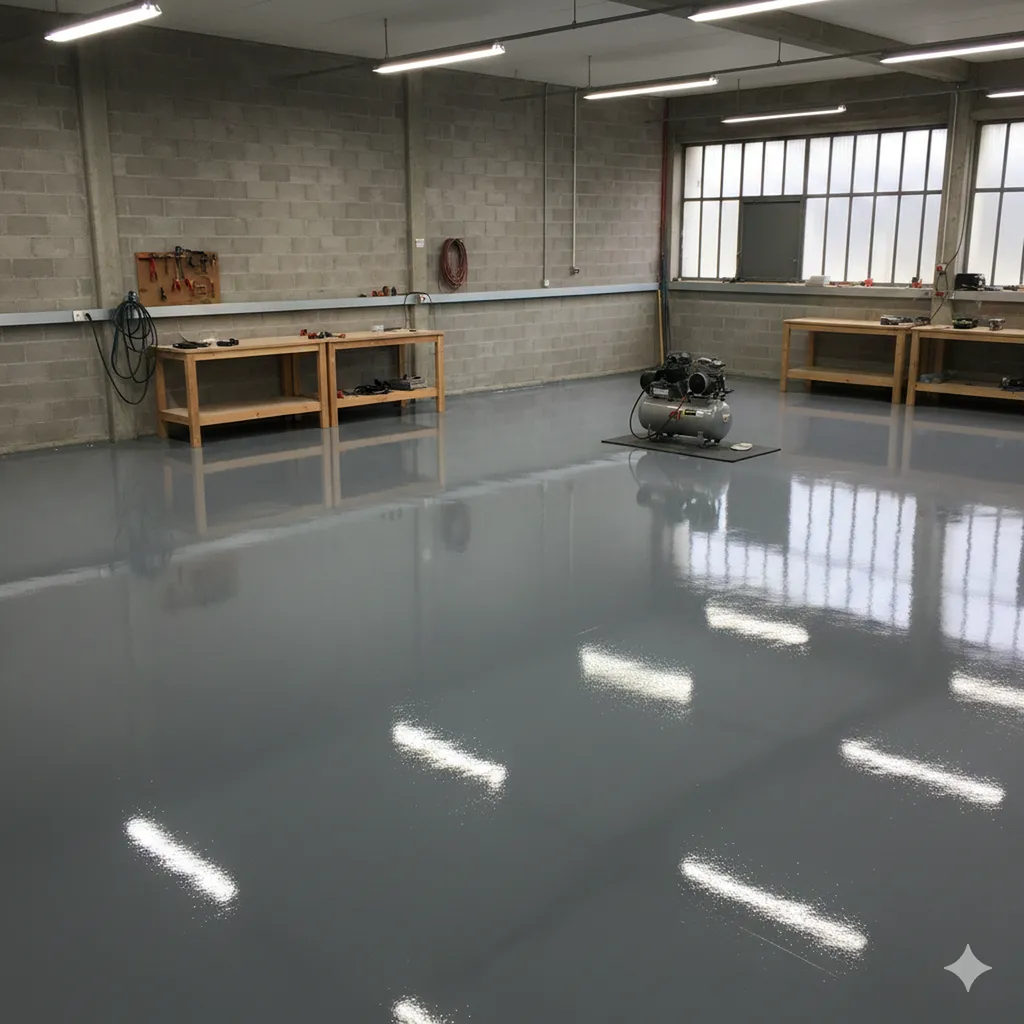 Application de résine époxy SIKA finition brillante grise sur un sol d’atelier à Bordeaux proche de Mérignac