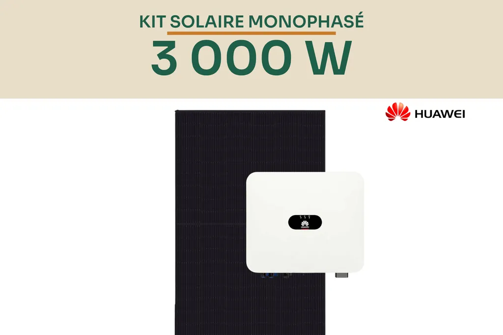 Kit solaire 3 kWc Huawei monophasé pour autoconsommation avec panneaux photovoltaïques et onduleur SUN2000-3KTL-LB0