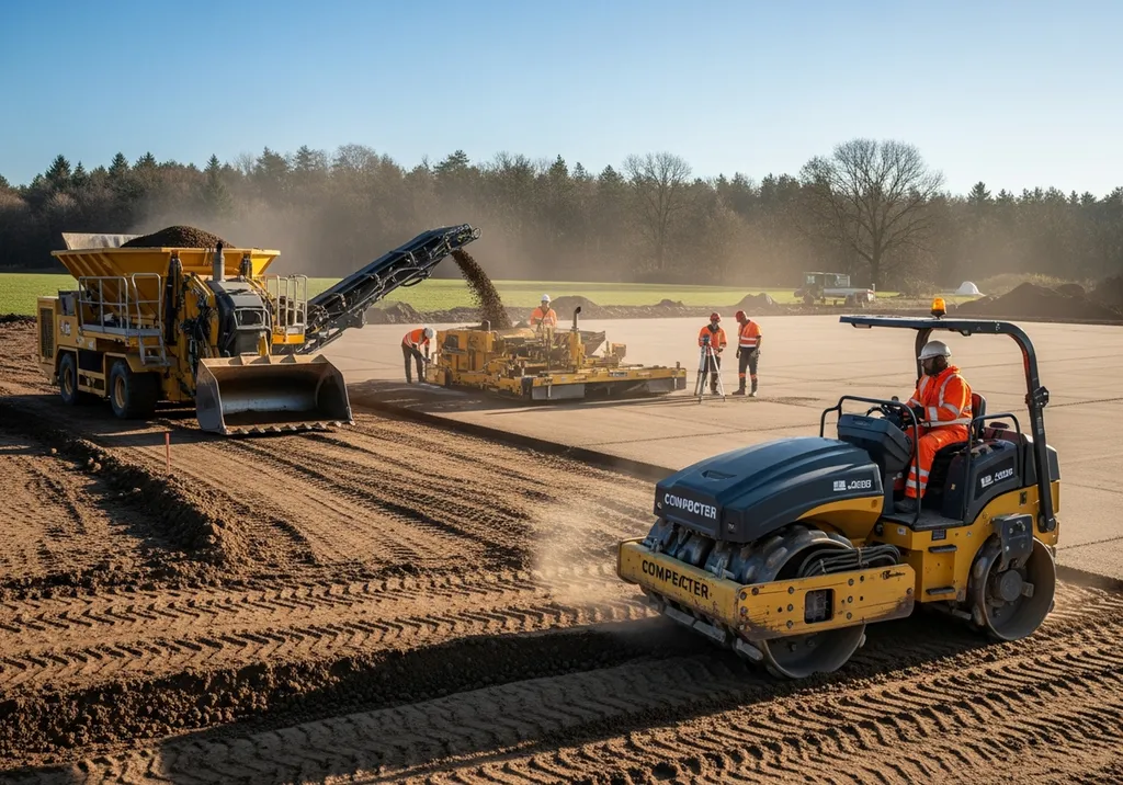 Terrassement complet plateforme logistique avec optimisation drainage compactage couches de forme et préparation structurelle à Marsannay-la-Côte